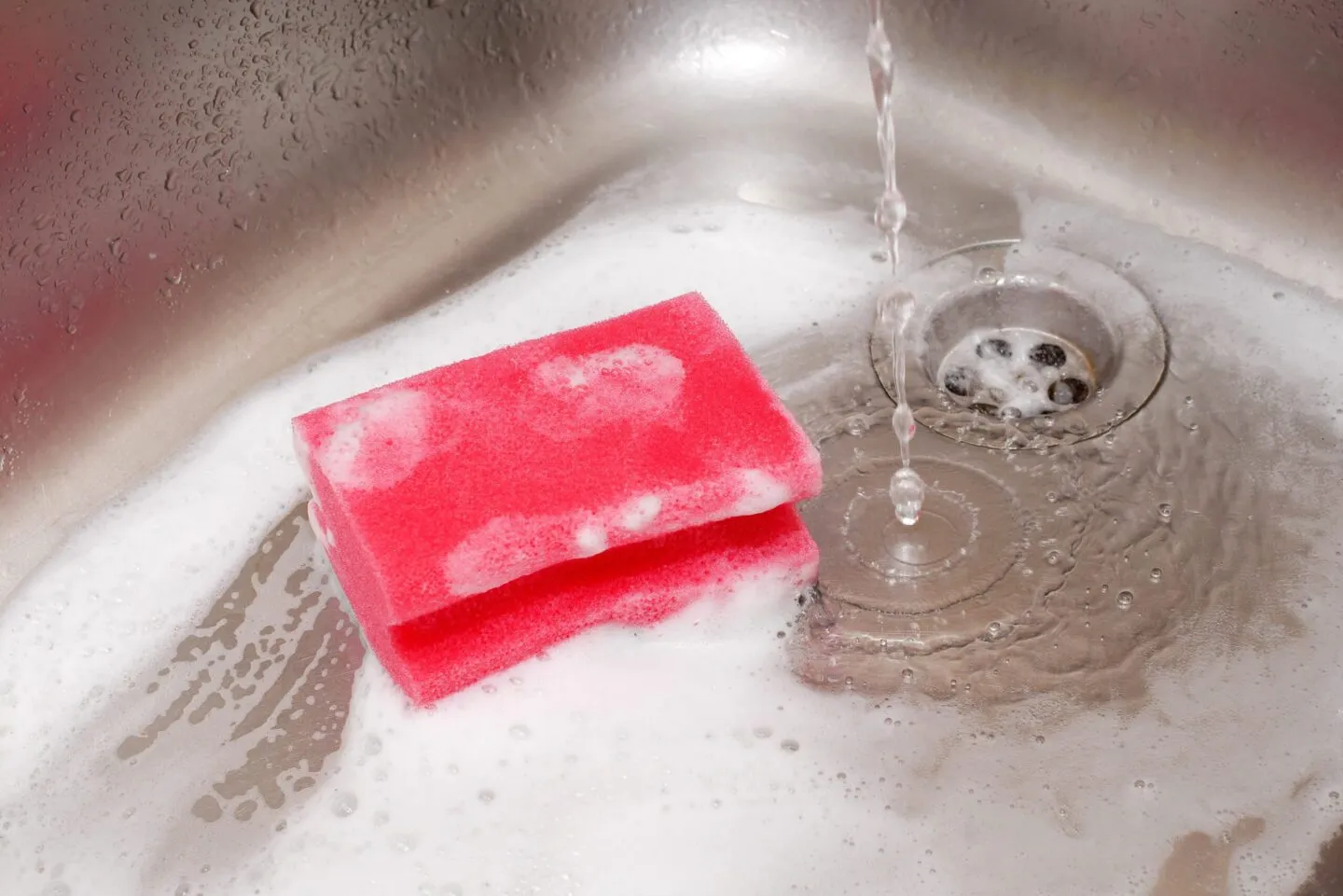 water running down sink